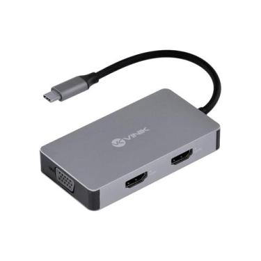 Imagem de Hub Usb Tipo C / Type C 5 Em 1 Com 2 Hdmi + Vga + Usb 3.0 + Power Deli