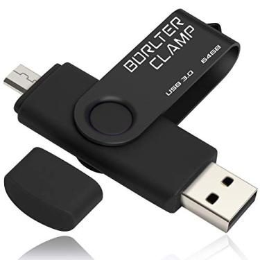 Imagem de BorlterClamp Pen Drive USB 3.0 de 64 GB, pen drive OTG com porta micro USB para smartphone, tablet e computador Android (preto)