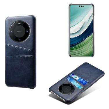 Imagem de Capas Compatível com HUAWEI MATE 60 Pro+,Caso de couro PU-Tampa de telefone a prova de choque com 2 slots de cartão,Proteção anti-impressão digital e anti-gota-Blue