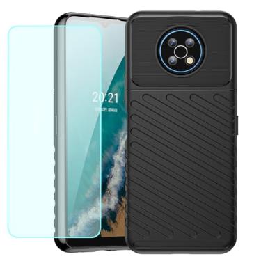 Imagem de GTBDEKI Capa de telefone para Nokia G50 5G, capa TA-1358 TA-1390 com protetor de tela, capa traseira de TPU de borracha flexível antiarranhões à prova de choque de fibra de carbono para Nokia G50