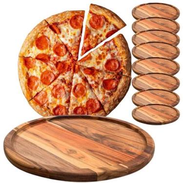 Imagem de Kit 8 Tábuas Suportes De Madeira 20Cm Para Cortar E Servir Pizzas - Br