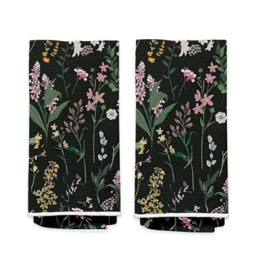 Imagem de Conjunto de 2 toalhas de mão para banheiro com planta floral verde sálvia - Toalhas de mão vintage com padrão botânico Cottagecore para banheiro de hóspedes, retrô rústico francês toalha de prato para