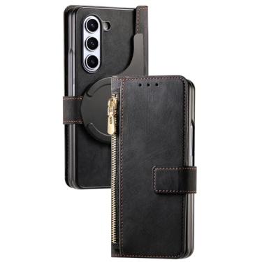Imagem de HAOMRIYL Capa de couro para Samsung Galaxy Z Fold 7, capa carteira magnética suporta carregamento sem fio, compartimentos para cartões, capa à prova de choque, preta, ZFOLD 7