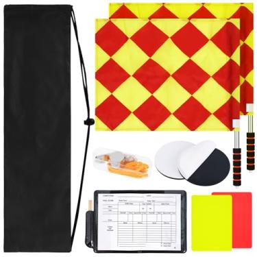 Imagem de BEAUTIFABLE Kit de 9 peças de árbitro de futebol, 2 peças de bandeira de árbitro de futebol, cartões amarelos vermelhos com caderno e lápis, apitos de aço inoxidável de treinador com cordão