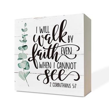 Imagem de Razpah Placa Cristã, Decoração Com Escrituras, Caixa De Madeira, Mesa Sinalização, Estilo Fazenda, Presentes Motivacionais Para Escritório Em Casa, Andarei Pela Fé Mesmo Quando Não Puder Ver - 2 Cor