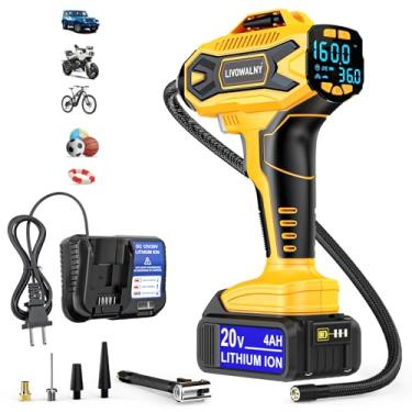 Imagem de LIVOWALNY Compressor De Ar Para Inflar Pneus Dewalt Com Bateria Máxima 20 V, Bomba Elétrica Portátil Sem Fio 160 Psi 4 Ah, Medidor Pressão Digital Lcd 2025 Maior Carro, Bicicleta, Bola Esportiva