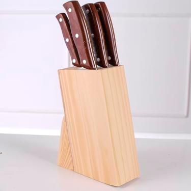 Imagem de Bene Casa Conjunto de Facas com Cepo de Madeira, 4 Facas em Aço Inox, Base de Madeira Tratada