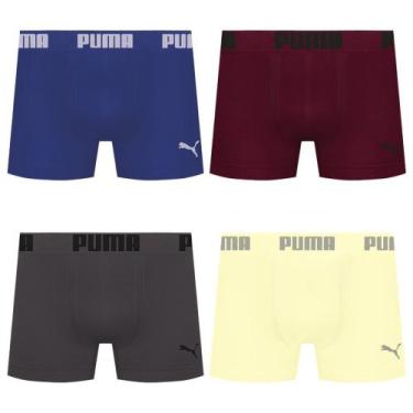 Imagem de Kit 4 Cuecas Puma Boxer Sem Costura Masculina, Azul, Amarelo, EG