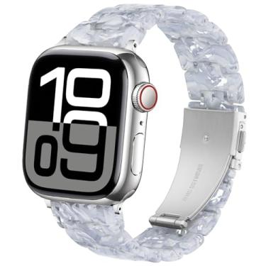 Imagem de SPINYE Pulseira de substituição de resina colorida de 42 mm, 44 mm, 45 mm, 46 mm e 49 mm, para Apple Watch séries 10/9/8/Ultra/7/SE/6/5 / 4/3 feminino (laranja gelo)