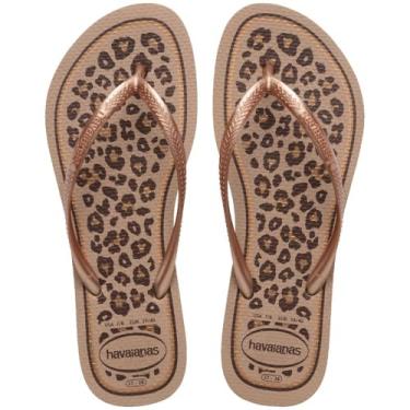 Imagem de Havaianas Chinelo Feminino Slim Animals, Estampa Animal Print, Tiras Finas (Dourado, BR, Adulto, Faixa Numérico, M, 41, 42)