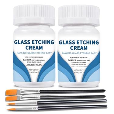 Imagem de OOTDART Pacote com 2 cremes de gravura de 100 ml para vidro com 2 pincéis, kit de gravação de vidro cria padrões gravados permanentes, kit inicial fosco para espelhos, espelhos artísticos creme para