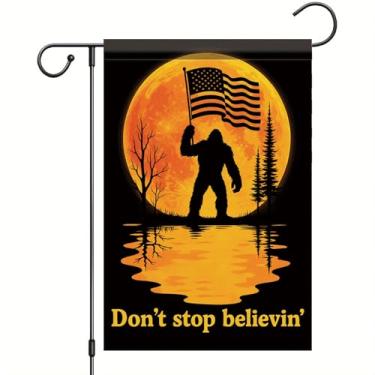 Imagem de Starlit Patio Bandeira de jardim de Halloween Don't Stop Believin bandeira de reflexo da lua 30 x 45 cm bandeira patriótica dupla face bandeira dos EUA bandeira de quintal decoração externa para