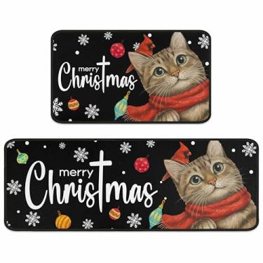 Imagem de Blob Bigomi Conjunto de 2 tapetes de cozinha para decoração de Natal para gatos domésticos, decoração de Natal, tapetes de cozinha de perfil baixo antiderrapante (preto, 43 x 119 cm + 43 x 76 cm)