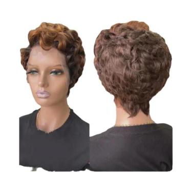 Imagem de Peruca Curta Pixie Cacheada De Cabelo Humano 13x4 Com Renda Frontal  3
