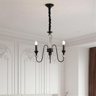 Imagem de Lâmpada Pingente Candelabro LED De Latão Com Estilo Americano E Detalhe De Vela Francesa: Perfeita Para Sala De Estar, Restaurante, Quarto, Estudo, Villa, Hotel, Bar E Café (A Preto 3 luzes)