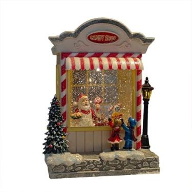Imagem de Enfeite de Natal Luminária Natalina Decorativa Loja de Doces com Papai Noel, LED, Musical, 22 cm, Globo de Neve com Árvore de Natal, Luz Quente, Enfeite de Mesa