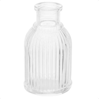 Imagem de Mini Vaso Canelado de Vidro Transparente Arranjo Flores e Plantas Decorativo 9cm