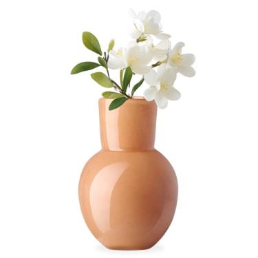 Imagem de Torre & Tagus Vaso de vidro soprado com boca de 15 cm para flores - Vaso de mesa pequeno laranja damasco e pequeno detalhe laranja feito à mão como decoração de casa aconchegante, vasos de botão