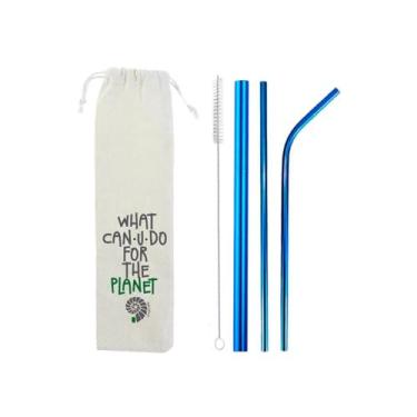 Imagem de Kit 5 em 1 Canudos de Inox Shake 8mm - Azul