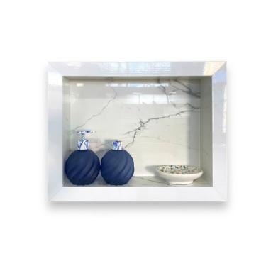 Imagem de Nicho Banheiro Porcelanato Sobrepor Carrara 37x56x11 c/ kit de instala