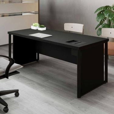 Imagem de Mesa Diretor 180cm com Caixa de Tomadas e Porta Objetos para Escritório Corporate Preto