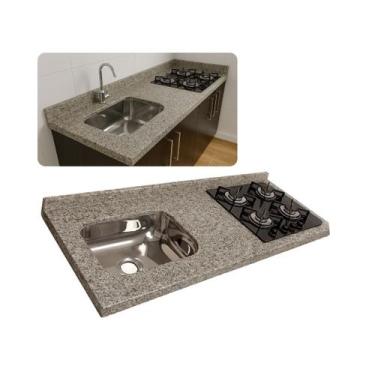 Imagem de Pia Cozinha Granito Corumba 120cm C/Parte Cooktop e Cuba Inox - Rainha