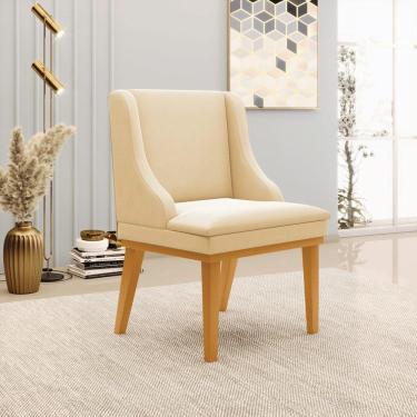 Imagem de Cadeira Decorativa Sala de Jantar Base Fixa de Madeira Firenze Suede Bege/Castanho G19 - Gran Belo