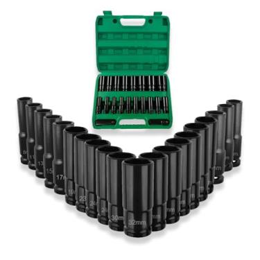 Imagem de Kit Soquete Longo Sextavado Impacto 1/2 15 Pcs 8-32mm Cromo-Vanádio Cr-V Profissional Com Maleta