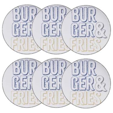 Imagem de Conjunto 6 Pratos Rasos Hambúrguer Lanche Porcelana 25cm Temático Mesa Posta Tramontina Texas