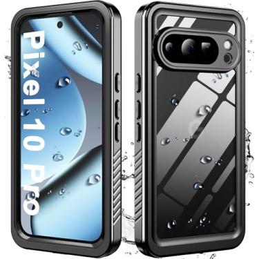 Imagem de Hllhunkhe Capa para Goolge Pixel 10 Pro, capa à prova d'água com protetor de tela integrado, resistente à prova de poeira, à prova de choque, à prova de quedas, preta