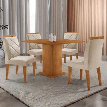 Imagem de Mesa De Jantar Loren 90cm Mdf 4 Cad Melissa Moderna Mobilia Veludo Cre