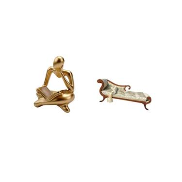 Imagem de Fenteer Estátua de Pensador Abstrato Decoração para Mesa Sala de Estar Prateleira Escritório Estante Miniatura Sofá Modelo Sofá Cama de Madeira Acessórios DIY