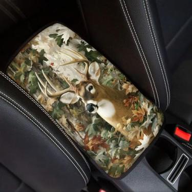 Imagem de Dreaweet Capa de apoio de braço de carro camuflada de caça de veado acessórios universais para console central capa de descanso de braço universal resistente a arranhões para SUV Caminhão Sedan