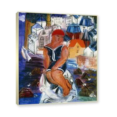 Imagem de NHLDZYH Moldura de champanhe. Impressões Raoul Dufy, (sem título 47), pôster de viagem vintage, arte impressionista, imagem de arte de parede em tela para decoração de casa. 40 x 48 cm-15,7 x 18,9 pol
