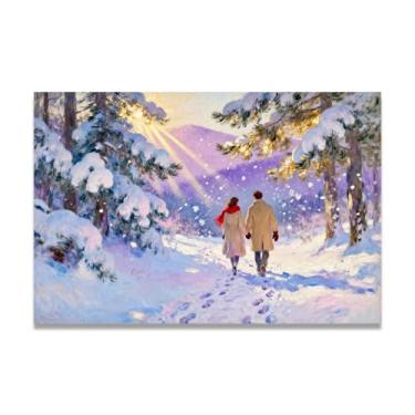 Imagem de Walk Into The ForestImpressionist-Inspired Christmas Canvas Art, Decoração de parede quente para férias com pinceladas suaves para casa 40 x 60 cm sem moldura
