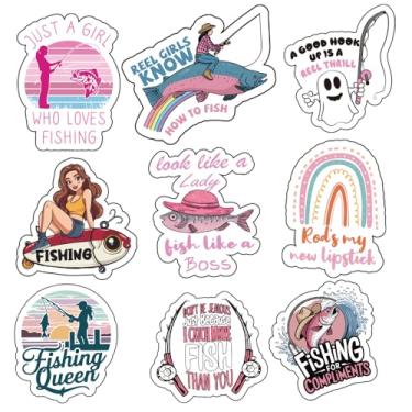 Imagem de Adesivos de pesca para meninas - Decalques de vinil adesivos para mulheres e adolescentes - Ideal para caiaque, refrigerador, laptop, telefone, garrafa de água - Design bonito ao ar livre