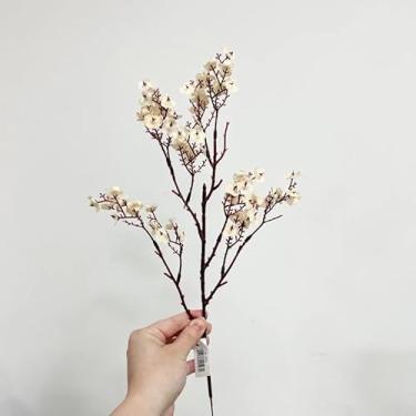 Imagem de Ramo de Flores de Cerejeira Artificial 35cm Buquê de Seda Para Decoração Casamento Festa Arranjos Florais(Off-White,1)