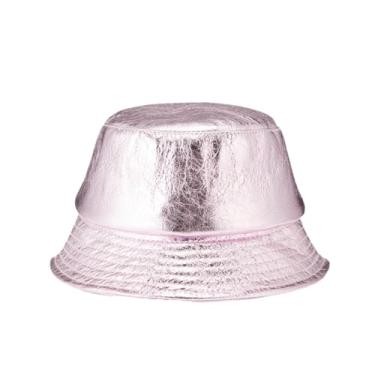 Imagem de Bonés de pescador femininos brilhantes de couro real rachaduras aba curta coreana prata dourada bacia capeu pnnrk 55-57 cm