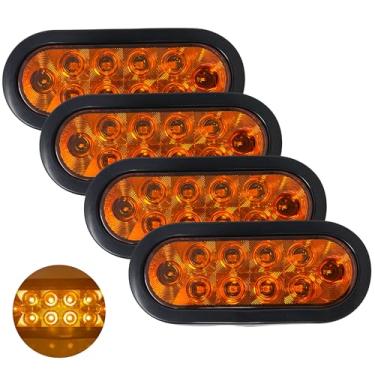Imagem de [4 x âmbar] Kit de luz indicadora de cauda de sinalização oval de 15 cm com 10 LEDs, certificado DOT com ilhós e plugues IP67 à prova d'água para dor de cabeça, rack de encosto de caminhão, trailer