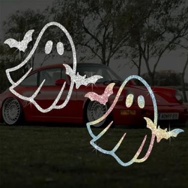 Imagem de Adesivo de decalque com glitter de PVC autoadesivo fantasma fofo brilhante para carros, laptops, motocicletas, parede, janela, bagagem, capa de arranhão, porta multisuperfície (branco + colorido)