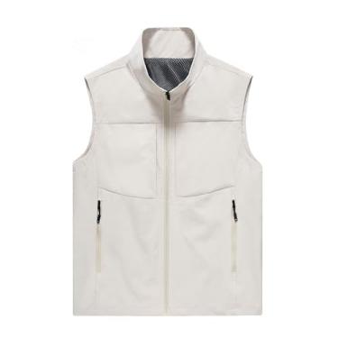 Imagem de Colete De Pesca Casual Sem Mangas, Colete Utilitário Para Homem Para Atividades Ao Ar Livre Com Fecho Bolso De Rede Respirável Caminhada, Casaco À Prova Vento Água, Câmara, Campismo(White,3XL)