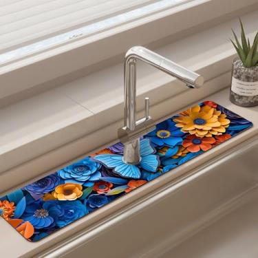 Imagem de Tapete de torneira para pia de cozinha - tapete absorvente de pia, protetor de respingos de secagem rápida para cozinha e banheiro - almofada de secagem antiderrapante com absorção de água atrás da