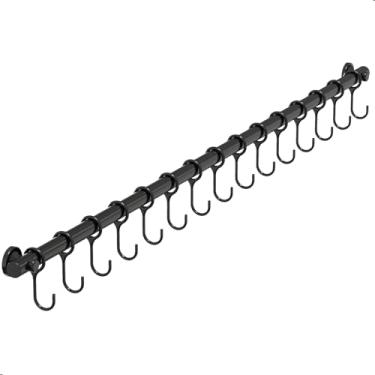 Imagem de Suporte De Cozinha Porta Talheres 80cm C/ 15 Ganchos Preto