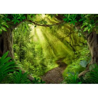 Imagem de DULUDA Cenário fotográfico de floresta, selva, 1,8 x 1,8 m, cenário natural, fundo de floresta tropical, safári, crianças, adultos, festas, tema selva, adereços para cabine de fotos