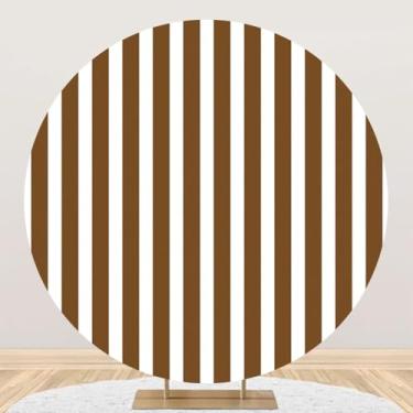 Imagem de DORCEV 2,2 x 2,2 m, marrom e branco, listrado, redondo, listras marrons, pano de fundo para recém-nascidos, festa de aniversário, banner, decoração, retratos de crianças e adultos, adereços de estúdio