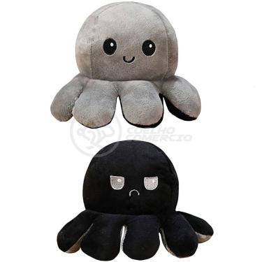 Imagem de Polvo Reversível De Pelúcia Feliz E Bravo Preto E Cinza