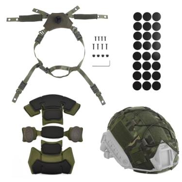 Imagem de Capa de capacete, sistema de suspensão de mostrador ajustável, sistema de retenção de queixo, sistema tático de retenção de capacete, alça de queixo e kit de enchimento de capacete de airsoft,