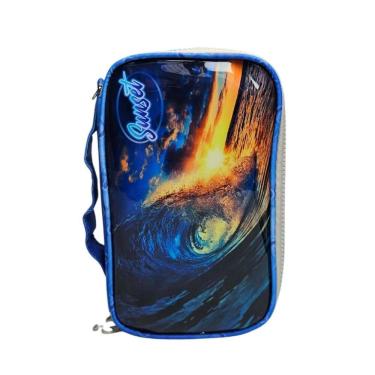 Imagem de Estojo Box Escolar Sunset Onda Pôr do Sol Grande Reforçado Organizador Aula Material Aluno Prático