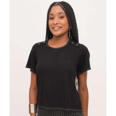 Imagem de Blusa Feminina Botões Manga Curta Marisa-18066, Preto, GG