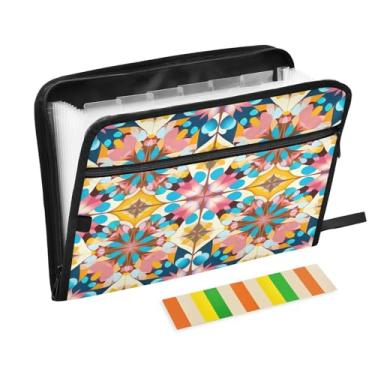 Imagem de Wassud Acordeão de formas geométricas coloridas organizador de arquivos de papel A4 pastas de arquivo de papel com etiquetas pasta de arquivo expansível 13 bolsos
